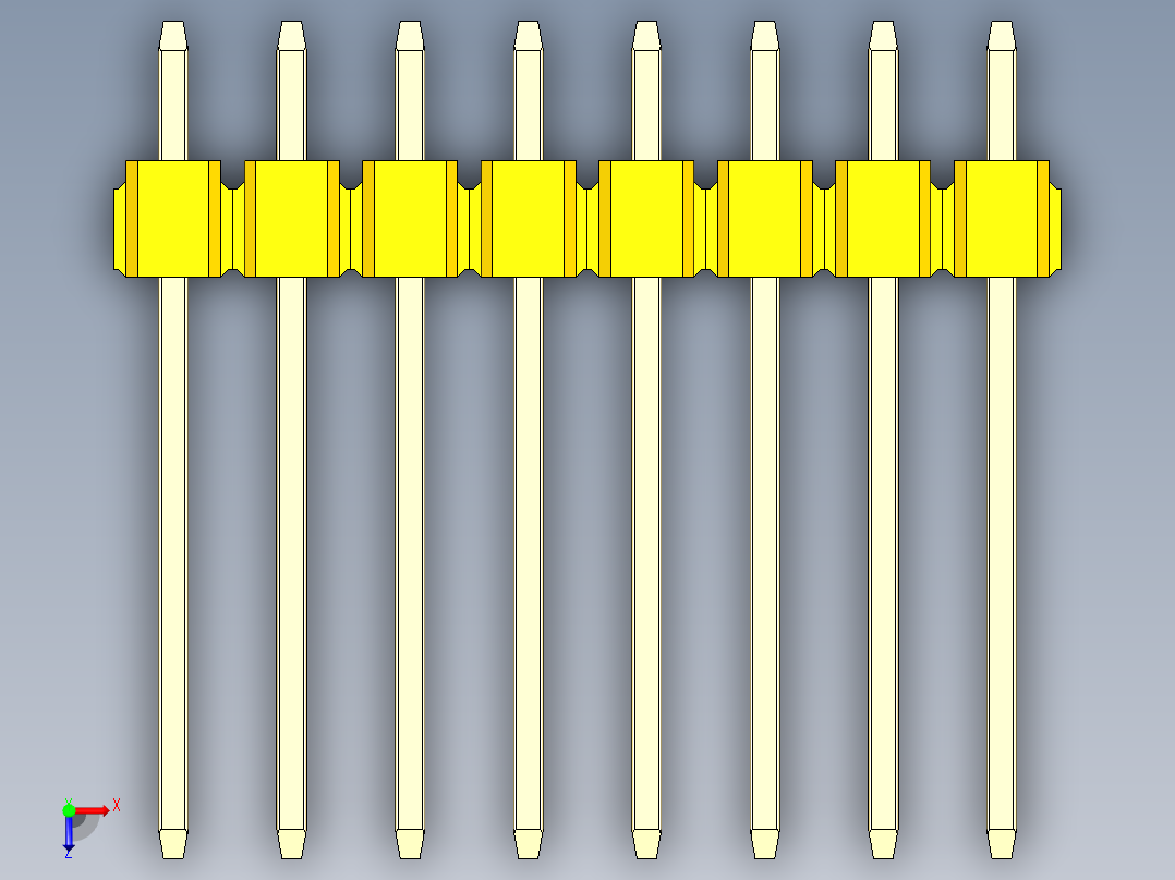 彩色公头100mil（2.54mm）系列-DS1021_yellow_2x08p_100mil_Type5_rev1.0俯视图