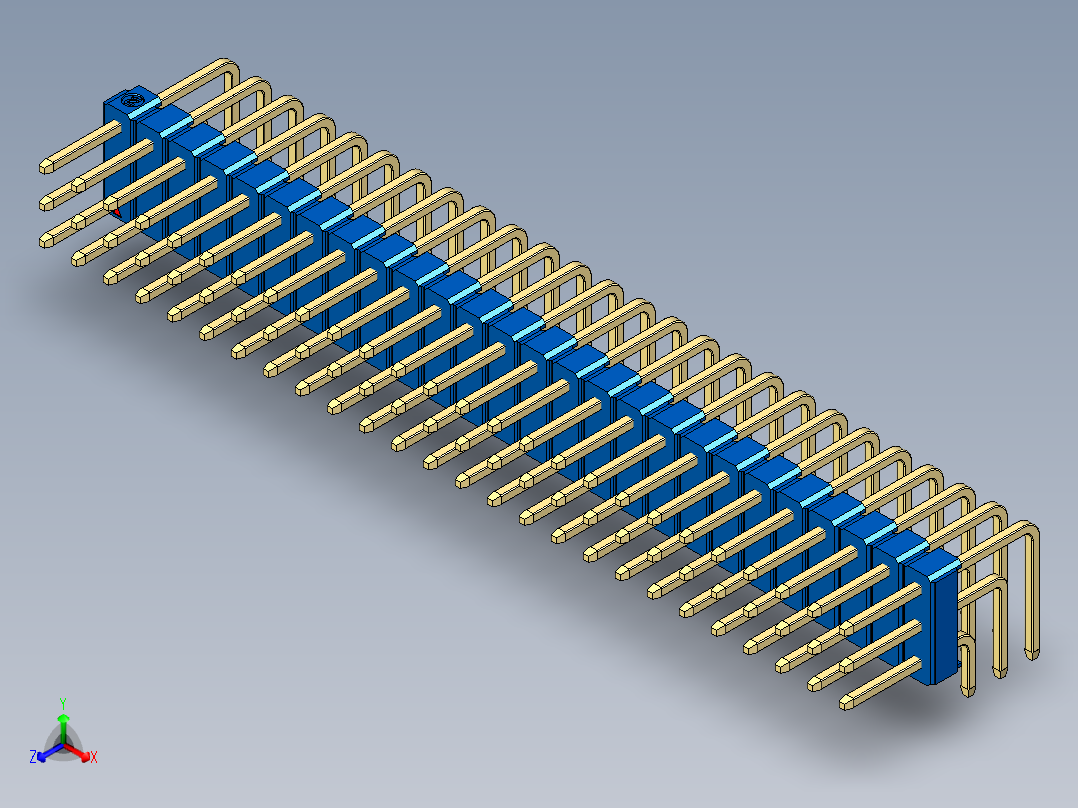 彩色公排针 100mil 2.54mm 系列-DS1022_blue_3x26p_100mil_TypeD_rev1.0正等轴测图