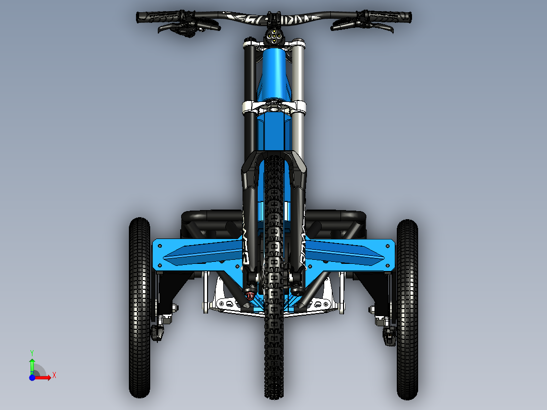61---倾斜货物电动自行车模型sw2016三维图纸模型设计图纸前视图