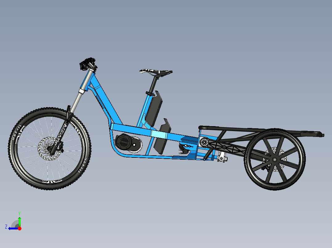 61---倾斜货物电动自行车模型sw2016三维图纸模型设计图纸右视图