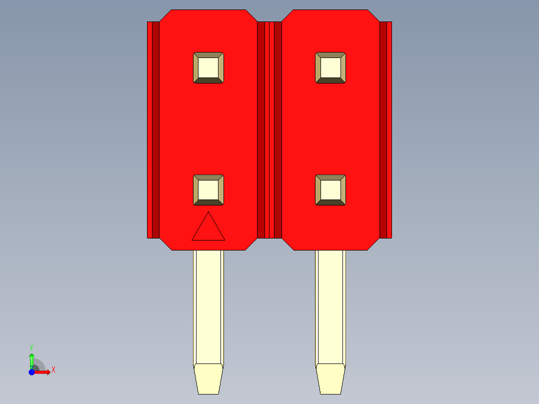 彩色公排针 100mil 2.54mm 系列-DS1022_red_2x02p_100mil_TypeD_rev1.0前视图