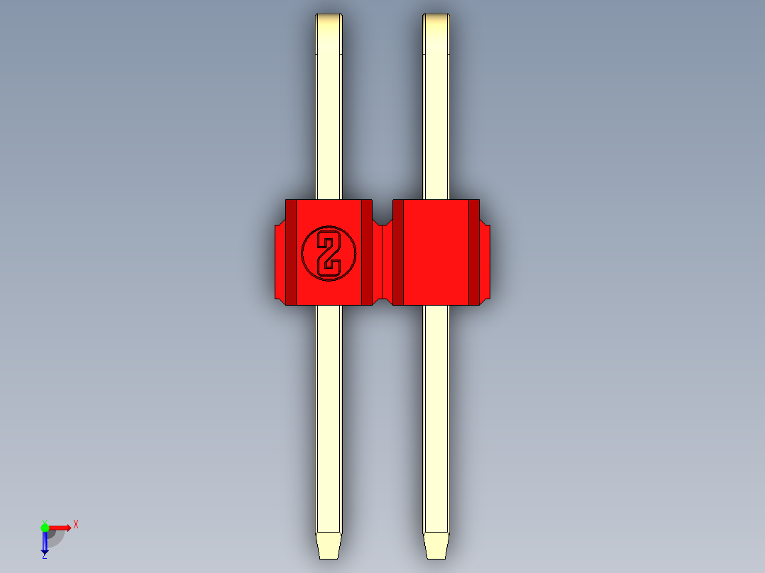 彩色公排针 100mil 2.54mm 系列-DS1022_red_2x02p_100mil_TypeD_rev1.0俯视图