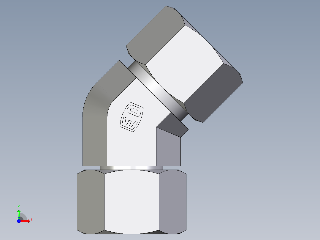 卡套式工业通用硬管接头EO_Swivel_nut_45_deg_elbow_EV16S71前视图