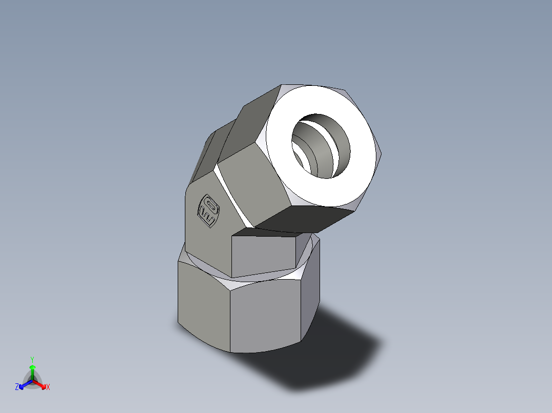 卡套式工业通用硬管接头EO_Swivel_nut_45_deg_elbow_EV16S71正等轴测图