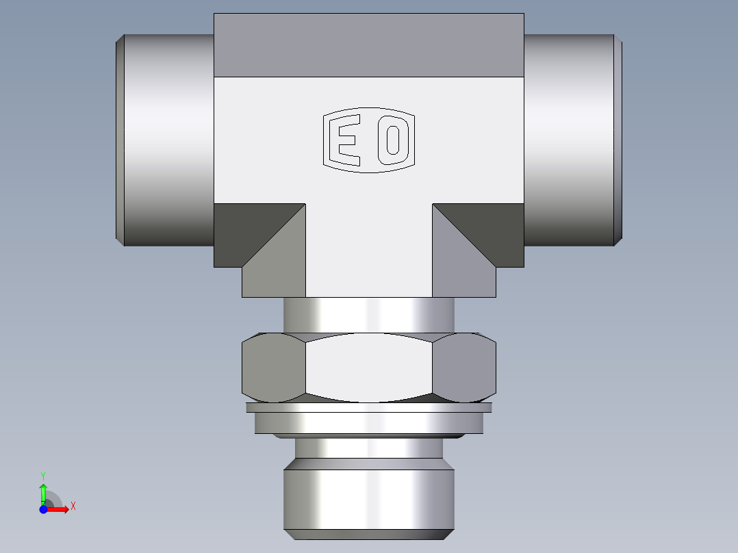 卡套式工业通用硬管接头EO_Adjustable_locknut_branch_tee_TEE18LROMDCF前视图