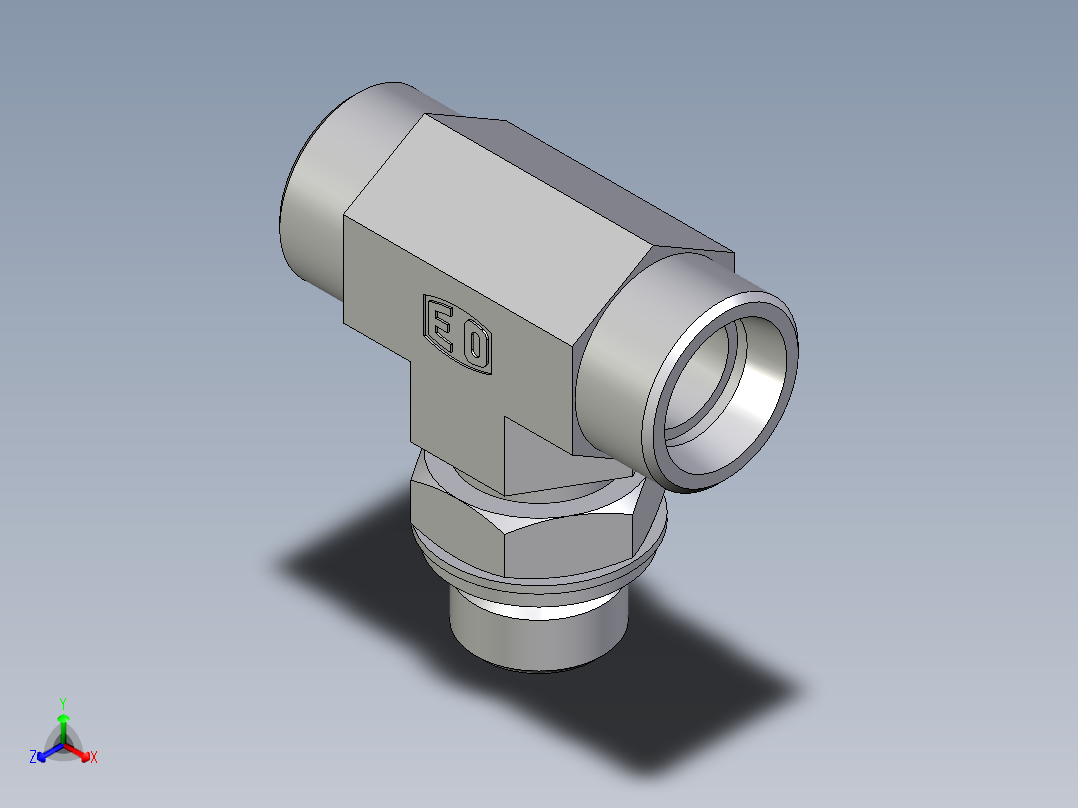 卡套式工业通用硬管接头EO_Adjustable_locknut_branch_tee_TEE18LROMDCF正等轴测图