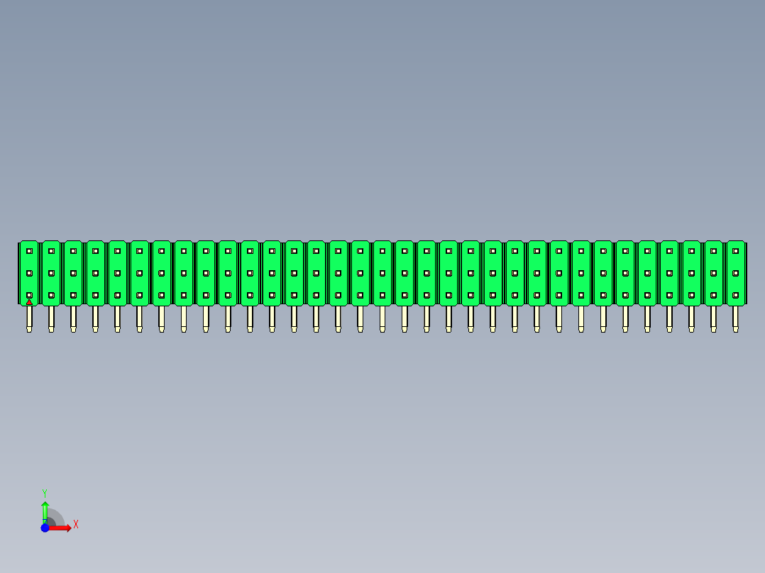 彩色公排针 100mil 2.54mm 系列-DS1022_green_3x33p_100mil_TypeD_rev1.0前视图