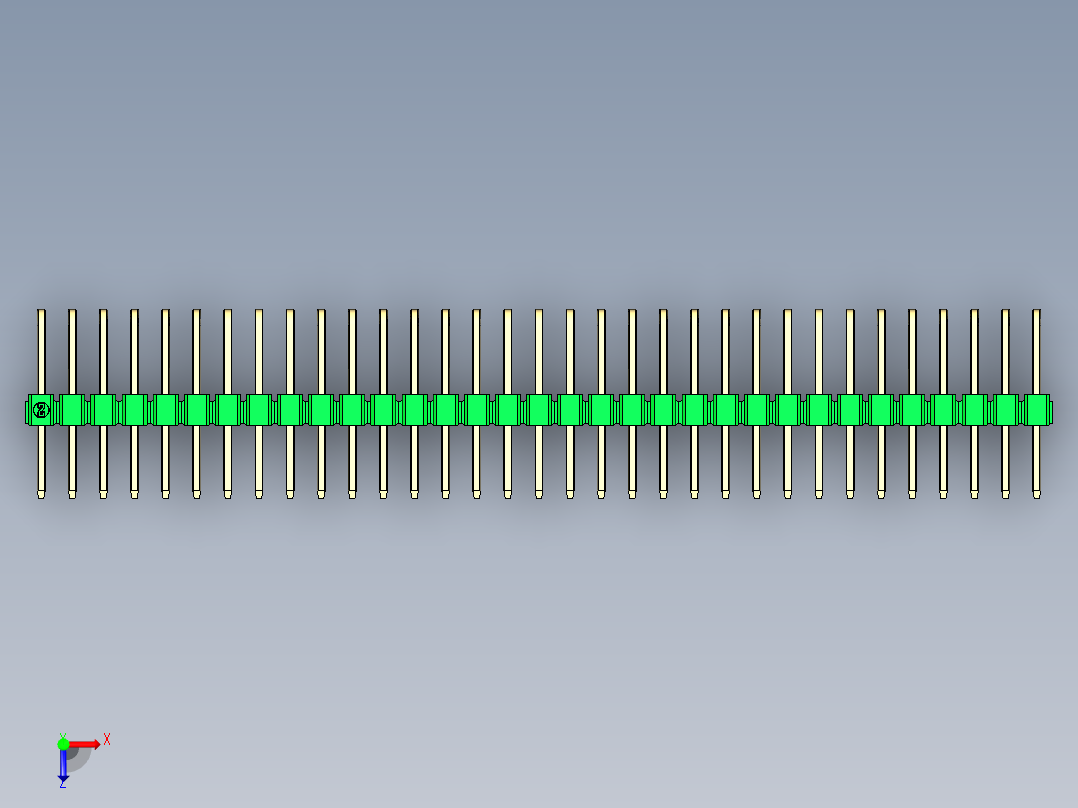 彩色公排针 100mil 2.54mm 系列-DS1022_green_3x33p_100mil_TypeD_rev1.0俯视图