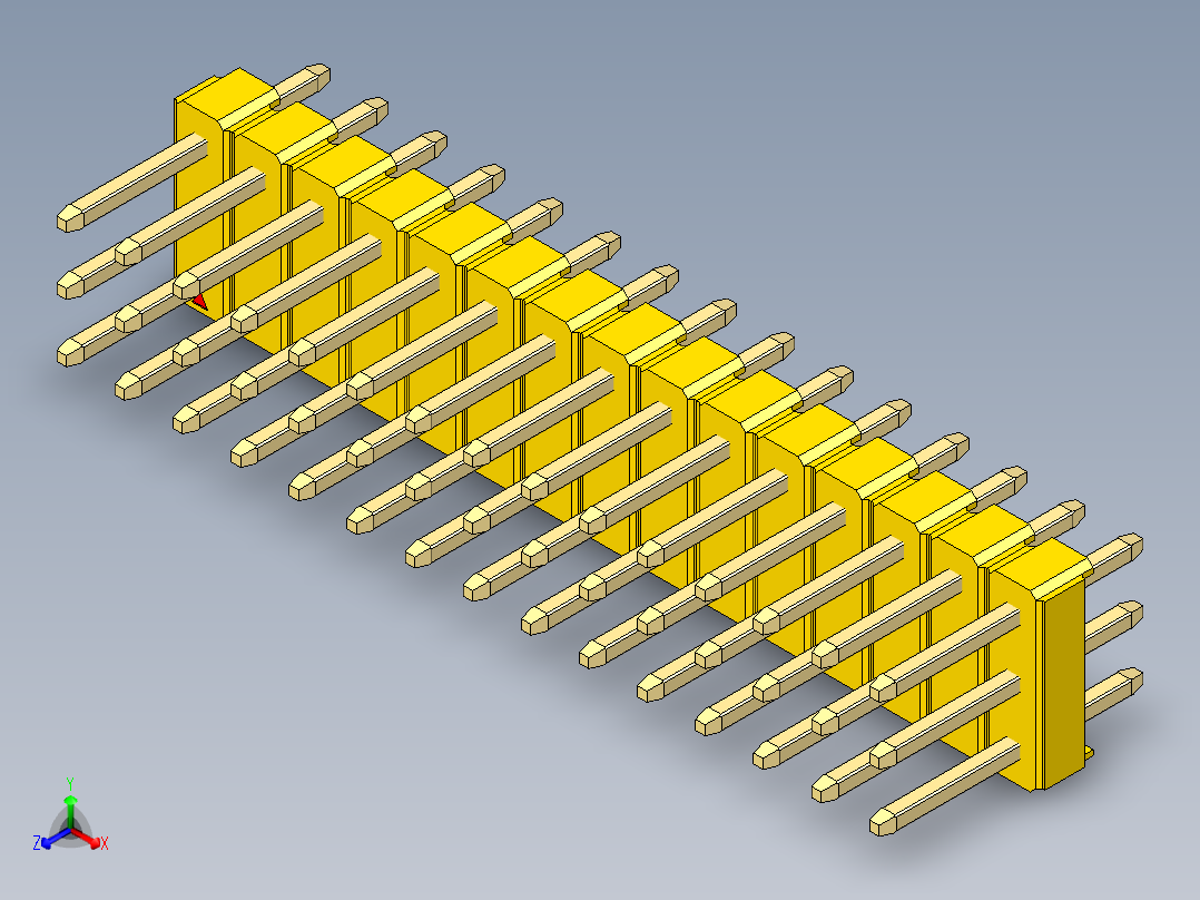 彩色公头100mil（2.54mm）系列-DS1021_yellow_3x15p_100mil_Type1_rev1.0正等轴测图