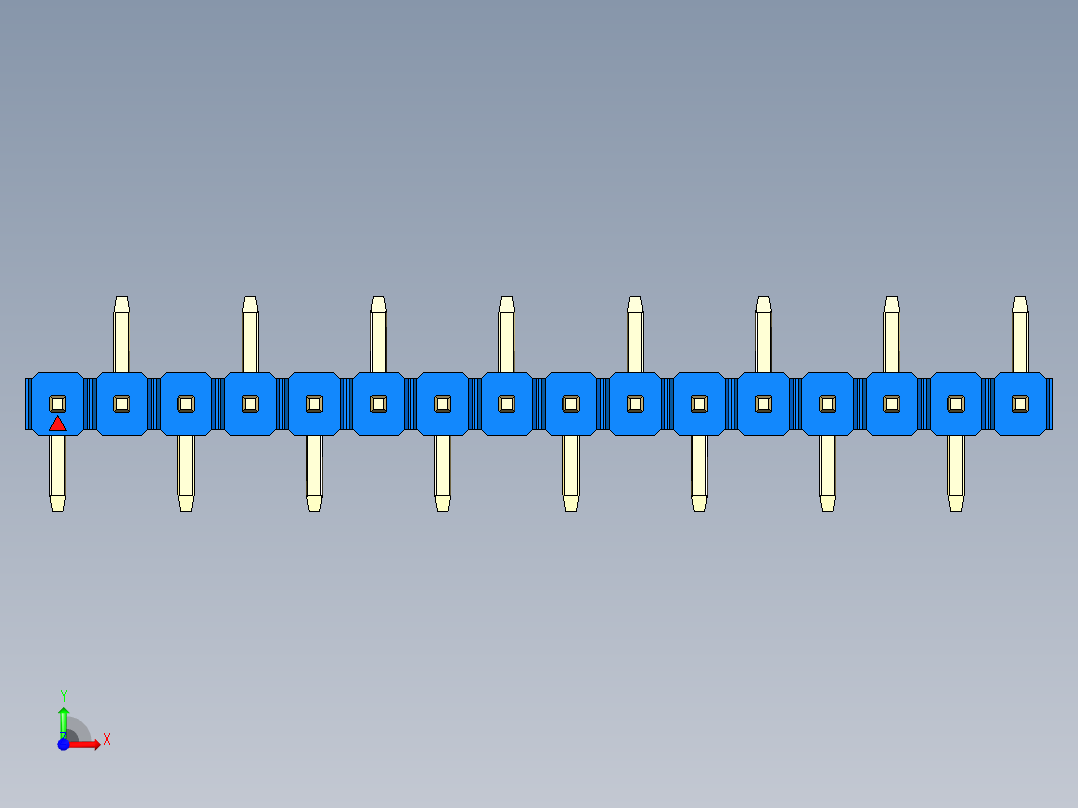 彩色公排针 100mil 2.54mm 系列-DS1022_blue_16p_100mil_Type_SMT_R2_rev1.0前视图