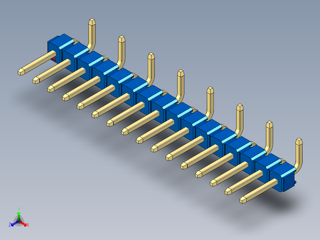 彩色公排针 100mil 2.54mm 系列-DS1022_blue_16p_100mil_Type_SMT_R2_rev1.0正等轴测图
