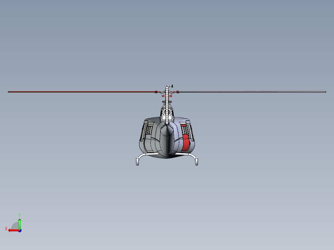 贝尔 Bell 412桨叶旋翼直升机3D图纸 IGS格式后视图