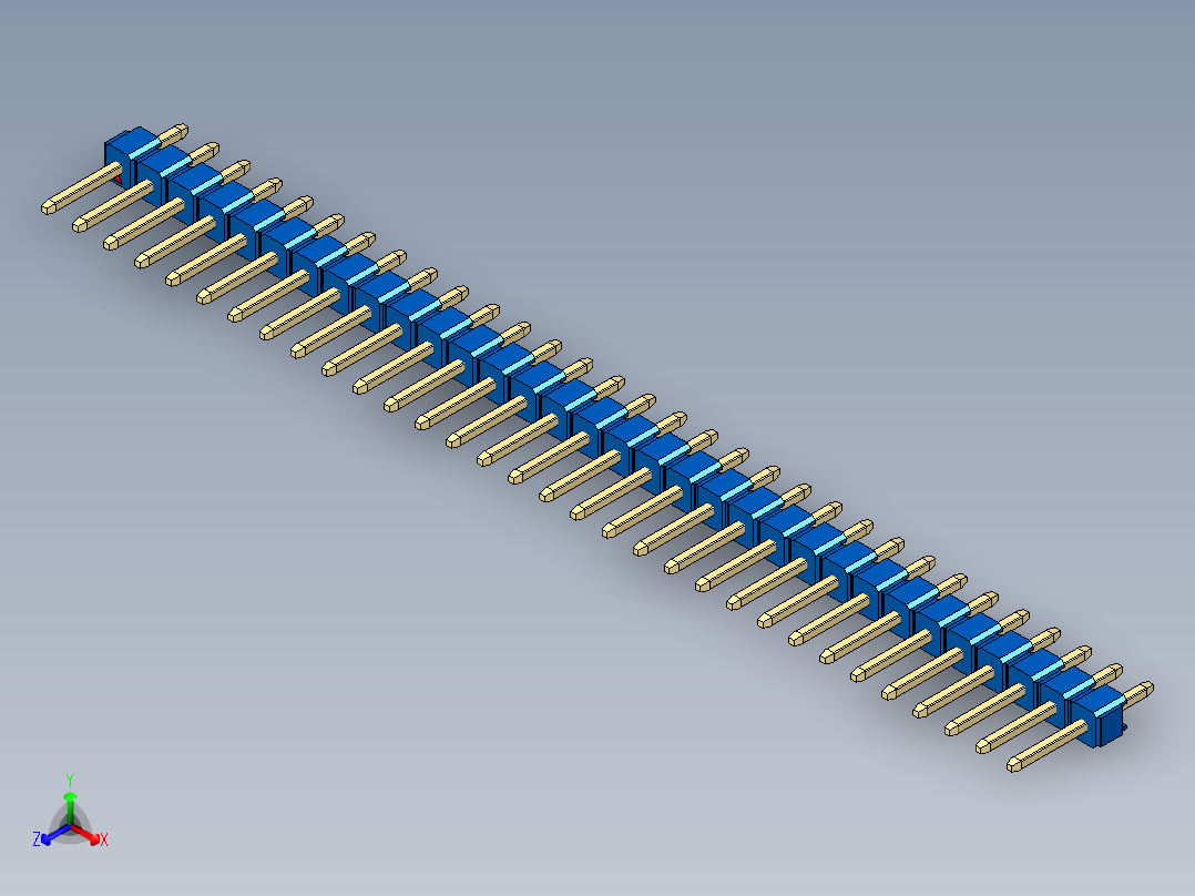 彩色公头100mil（2.54mm）系列-DS1021_blue_1x32p_100mil_Type1_rev1.0正等轴测图