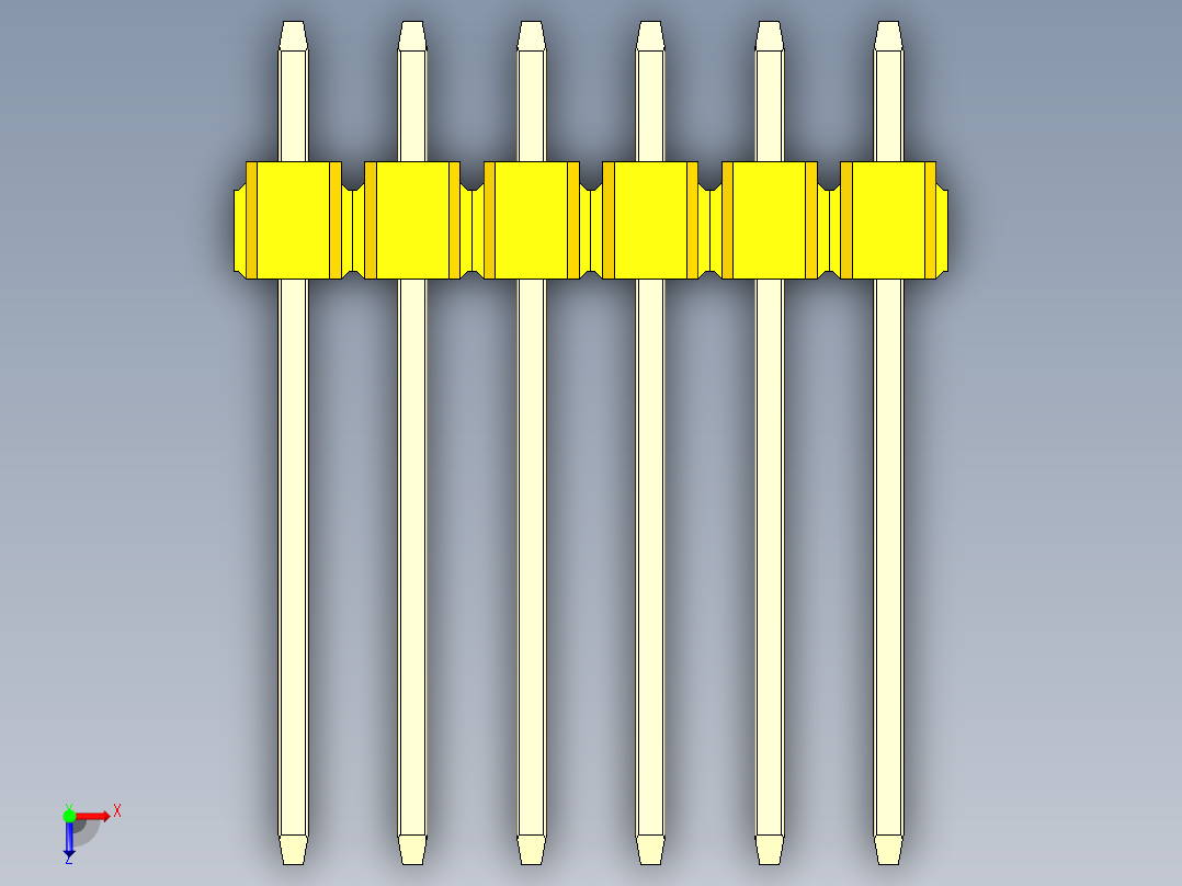 彩色公头100mil（2.54mm）系列-DS1021_yellow_1x06p_100mil_Type5_rev1.0俯视图