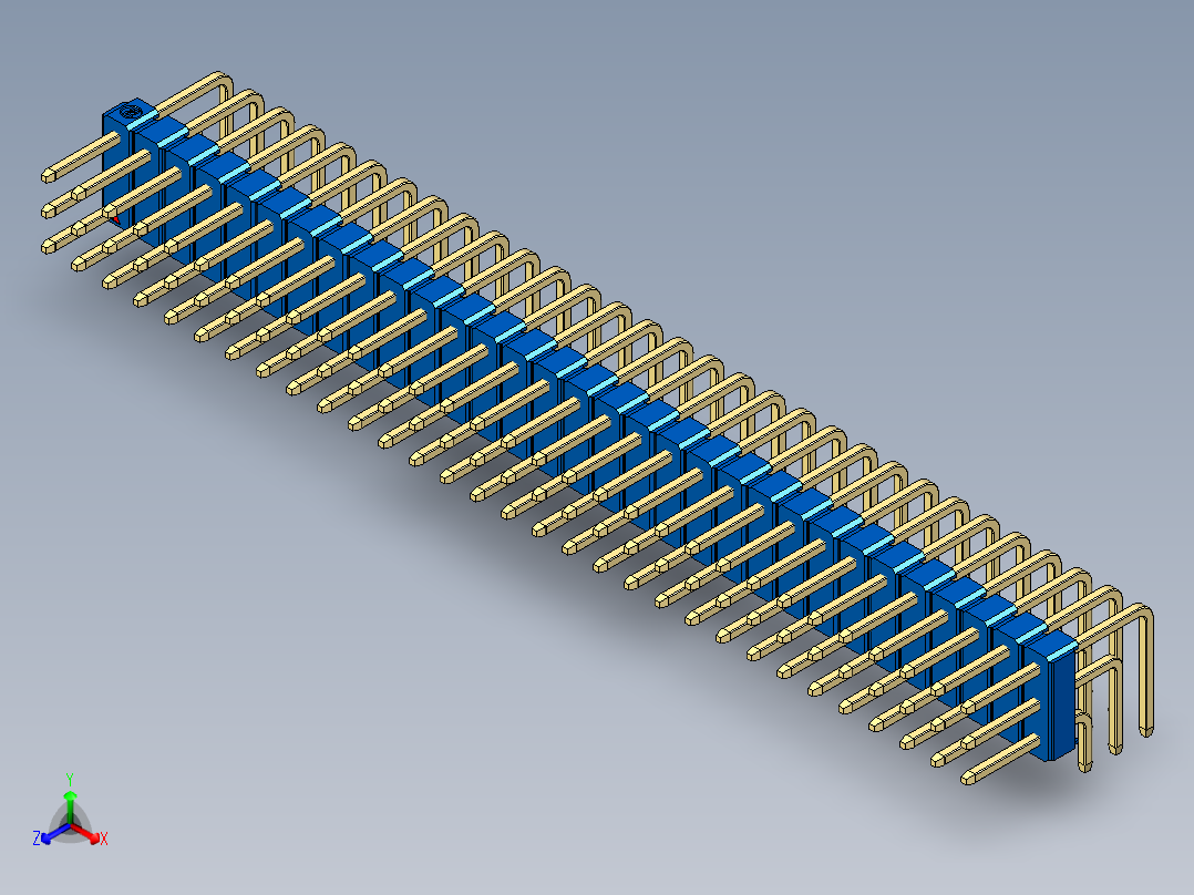 彩色公排针 100mil 2.54mm 系列-DS1022_blue_3x31p_100mil_TypeD_rev1.0正等轴测图