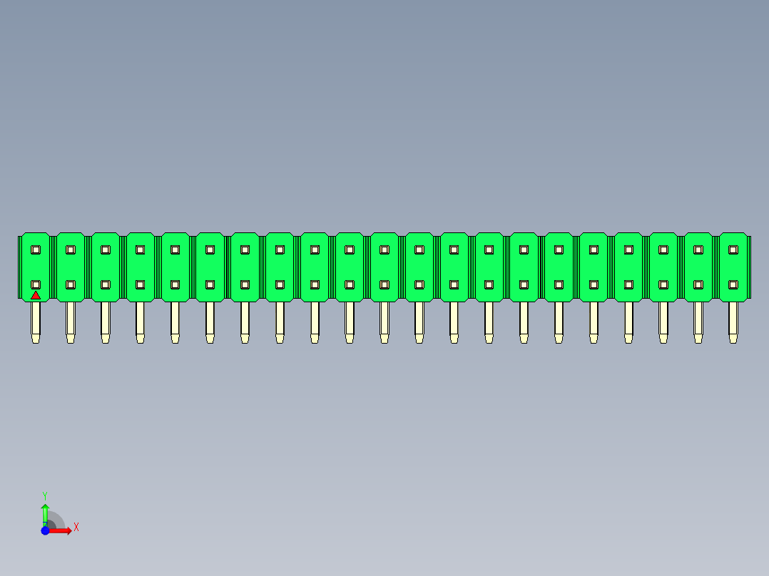 彩色公排针 100mil 2.54mm 系列-DS1022_green_2x21p_100mil_TypeD_rev1.0前视图