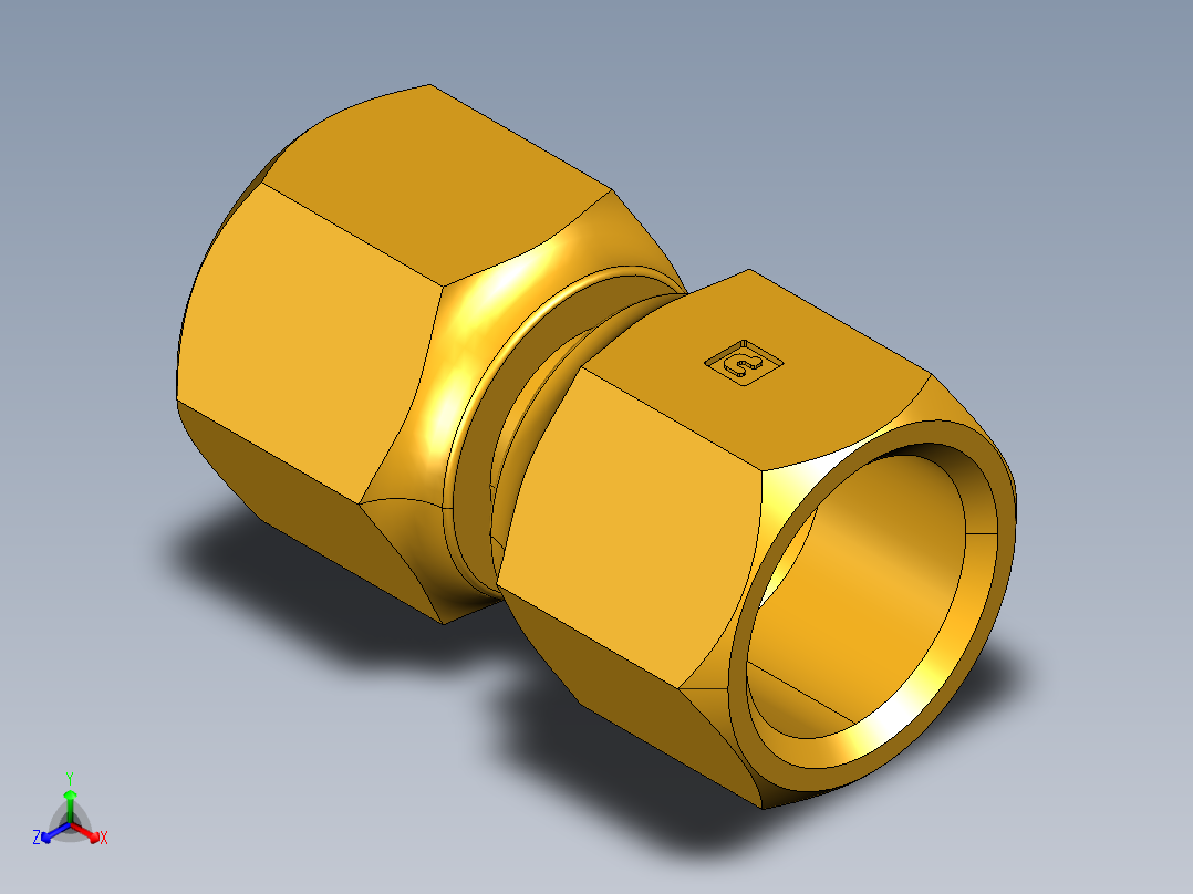 扩口式工业通用硬管接头Swivel Nut Valve Connector 14FSV-10正等轴测图