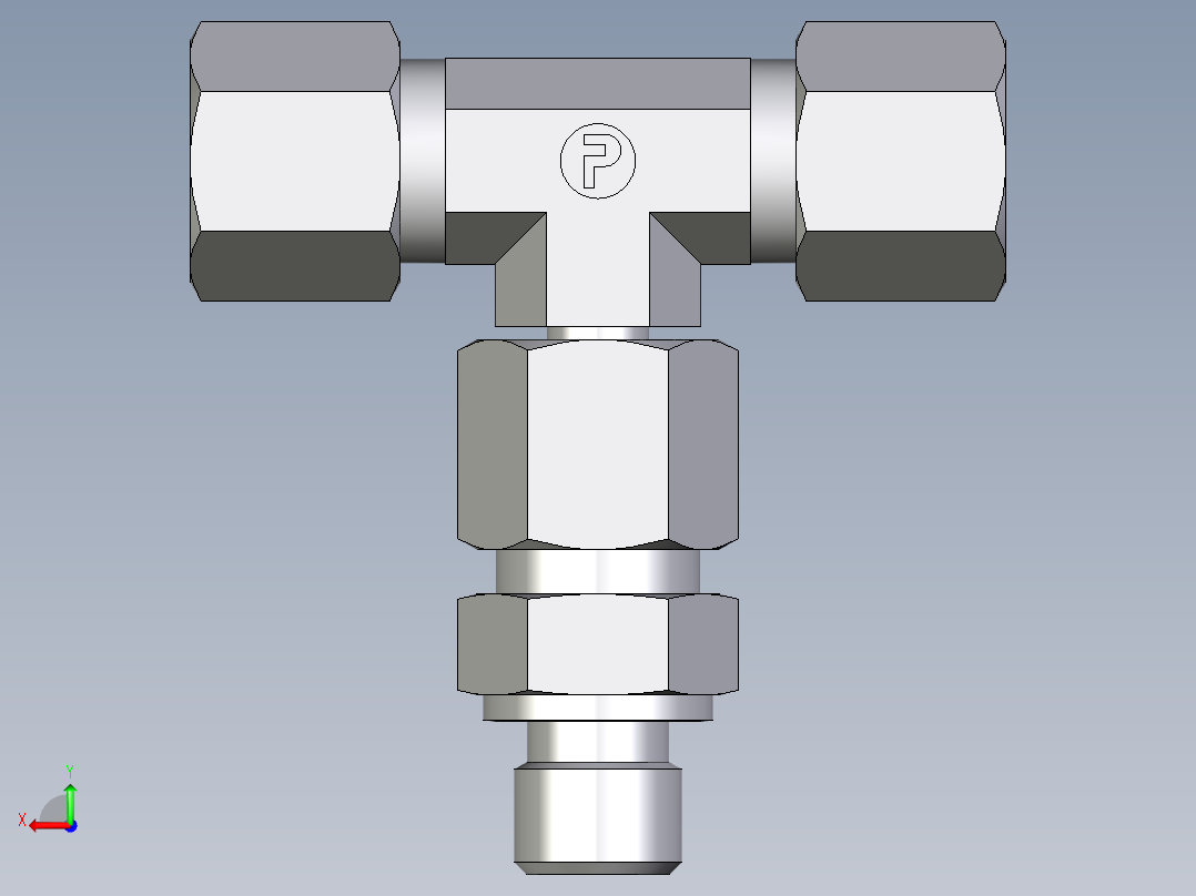 卡套式工业通用硬管接头EO_Assembled_adjustable_standpipe_branch_tee_EVT08SR71后视图