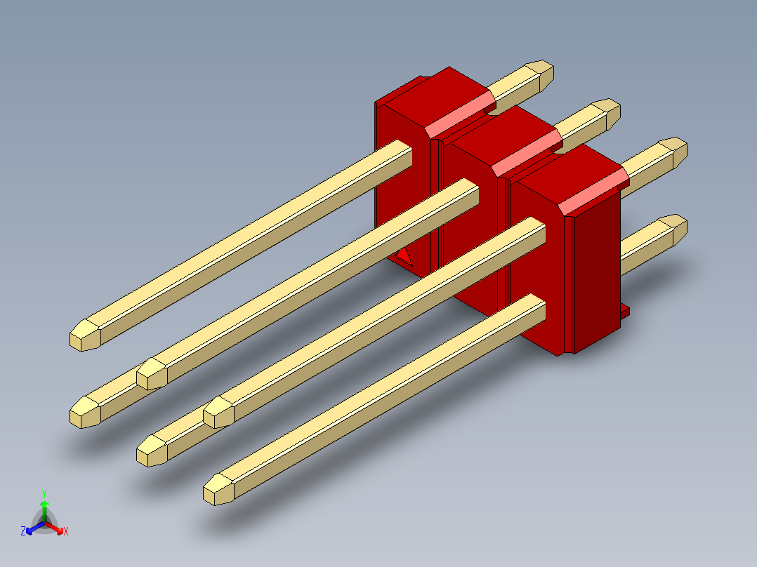 彩色公头100mil（2.54mm）系列-DS1021_red_2x03p_100mil_Type5_rev1.0正等轴测图