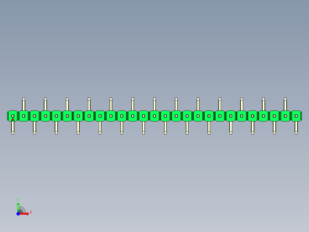 彩色公排针 100mil 2.54mm 系列-DS1022_green_27p_100mil_Type_SMT_R2_rev1.0前视图