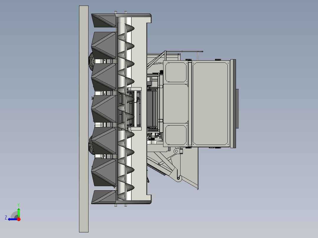 玉米收获机总装带还田机右视图