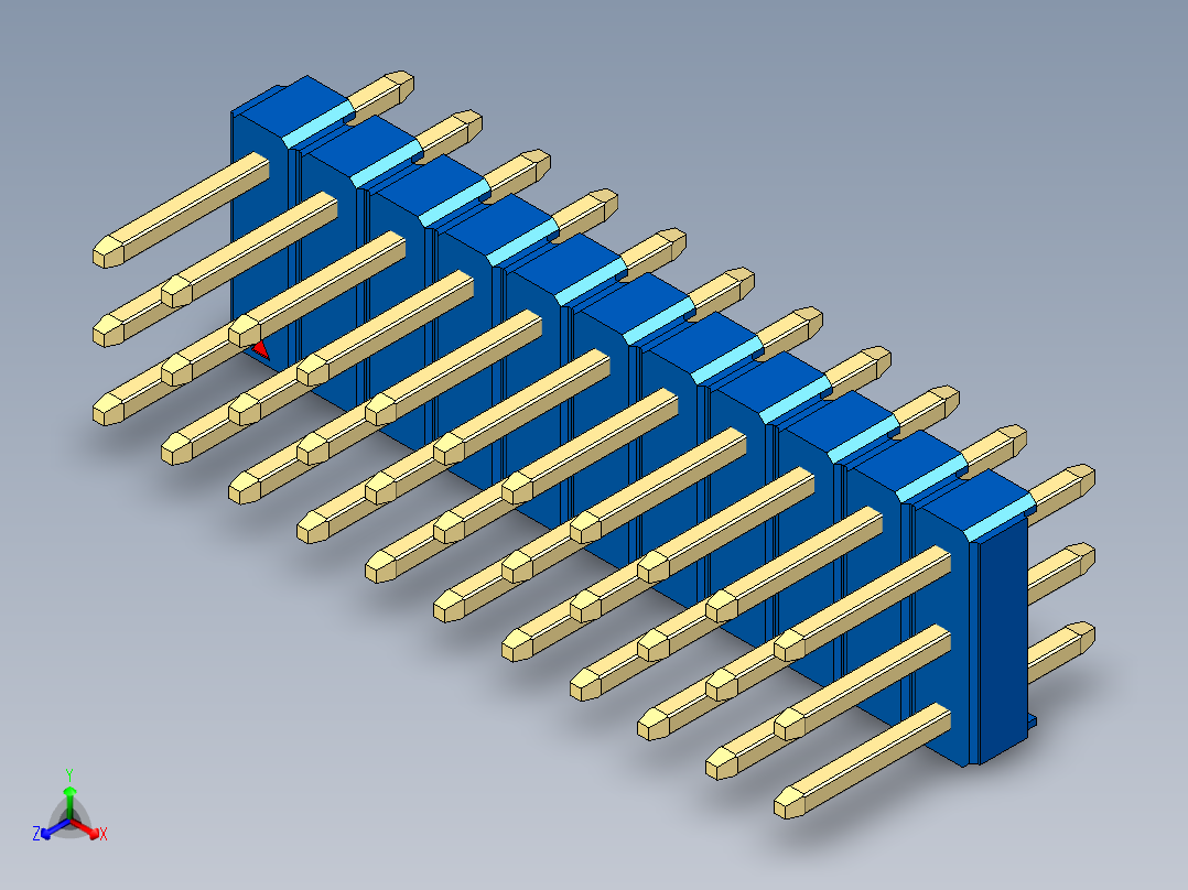 彩色公头100mil（2.54mm）系列-DS1021_blue_3x11p_100mil_Type1_rev1.0正等轴测图