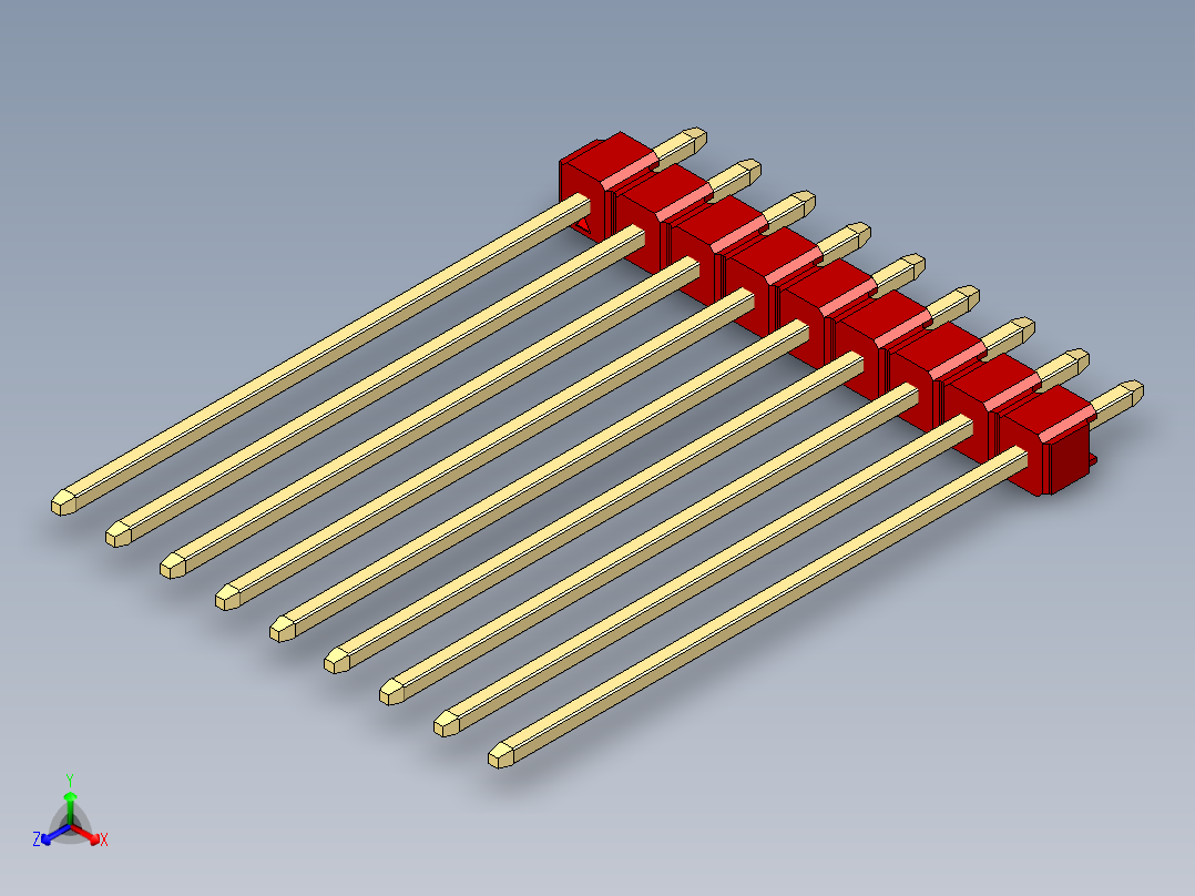 彩色公头100mil（2.54mm）系列-DS1021_red_1x09p_100mil_Type43_rev1.0正等轴测图