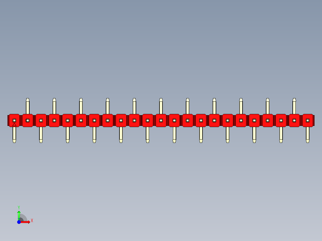 彩色公排针 100mil 2.54mm 系列-DS1022_red_23p_100mil_Type_SMT_R2_rev1.0前视图