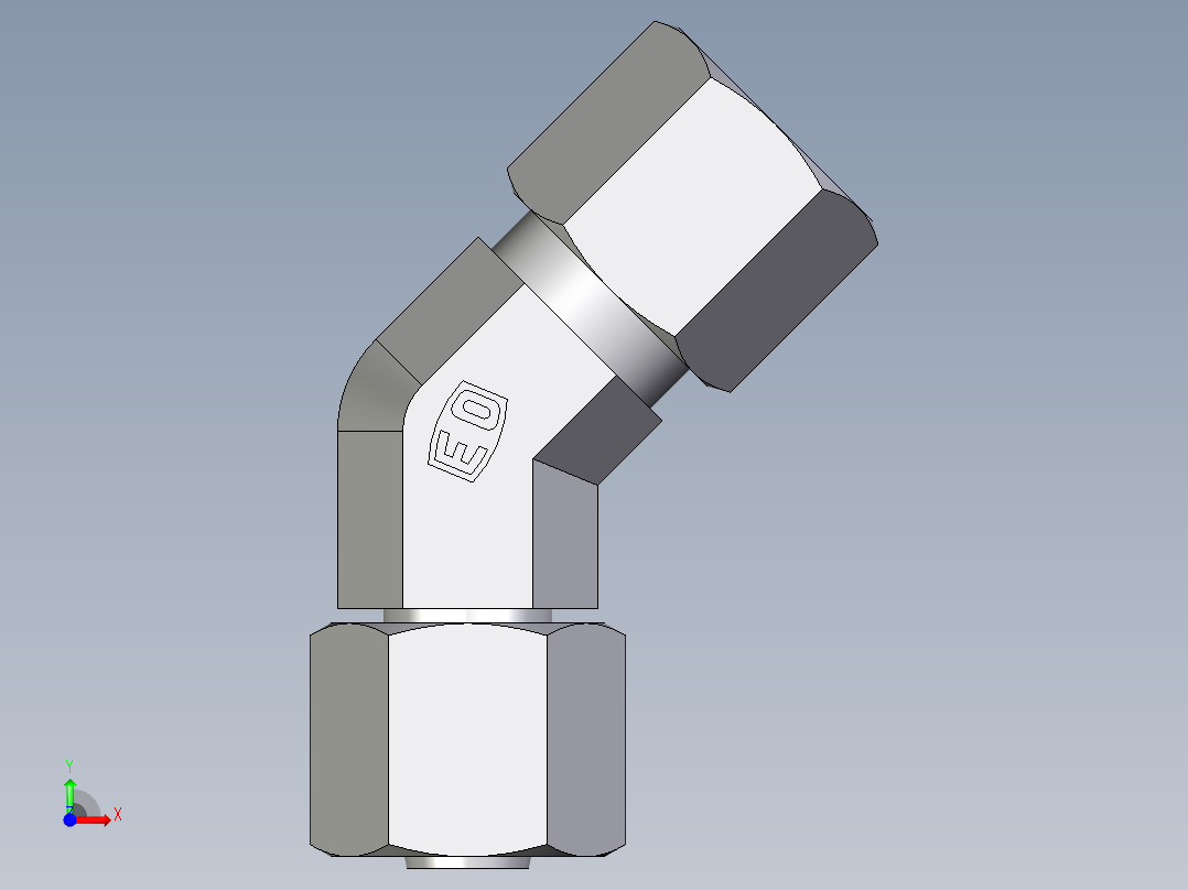 卡套式工业通用硬管接头EO_Swivel_nut_45_deg_elbow_EV08LCF前视图