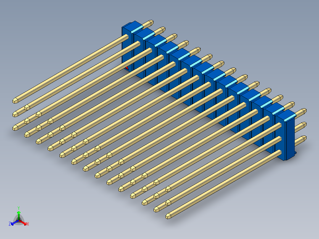 彩色公头100mil（2.54mm）系列-DS1021_blue_3x14p_100mil_Type43_rev1.0正等轴测图