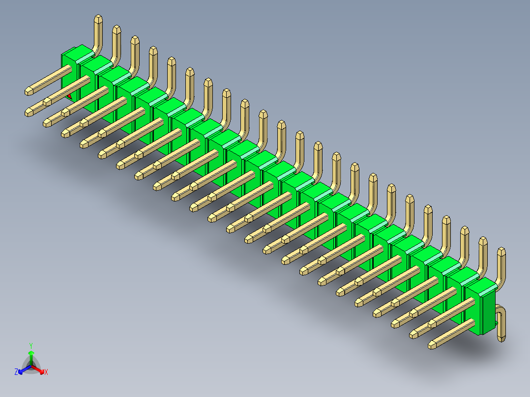 彩色公排针 100mil 2.54mm 系列-DS1022_green_46p_100mil_TypeSMT_rev1.0正等轴测图