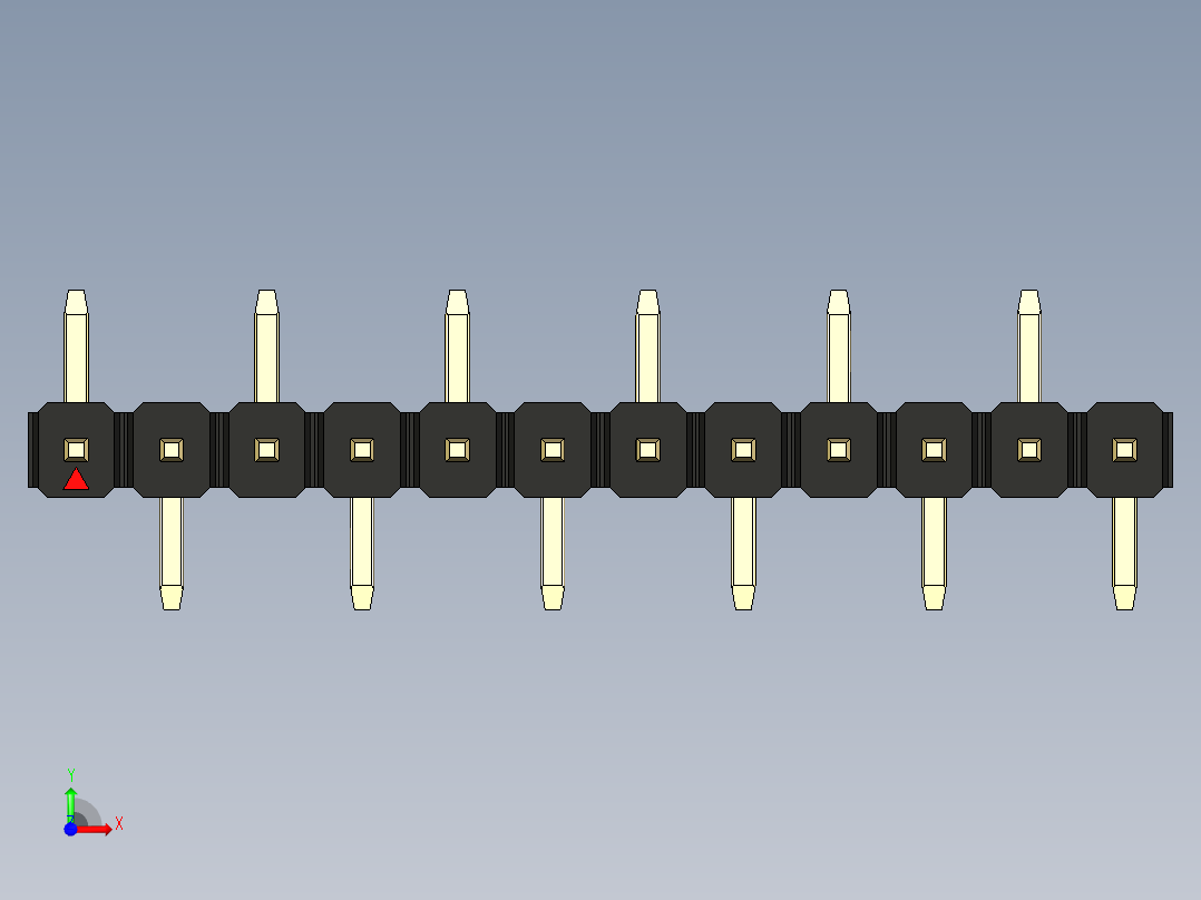 彩色公排针 100mil 2.54mm 系列-DS1022_black_12p_100mil_Type_SMT_R1_rev1.0前视图