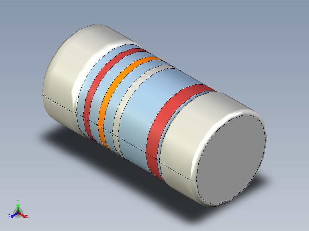 MELF电阻SMD，尺寸0102，带颜色编码，E24系列正等轴测图
