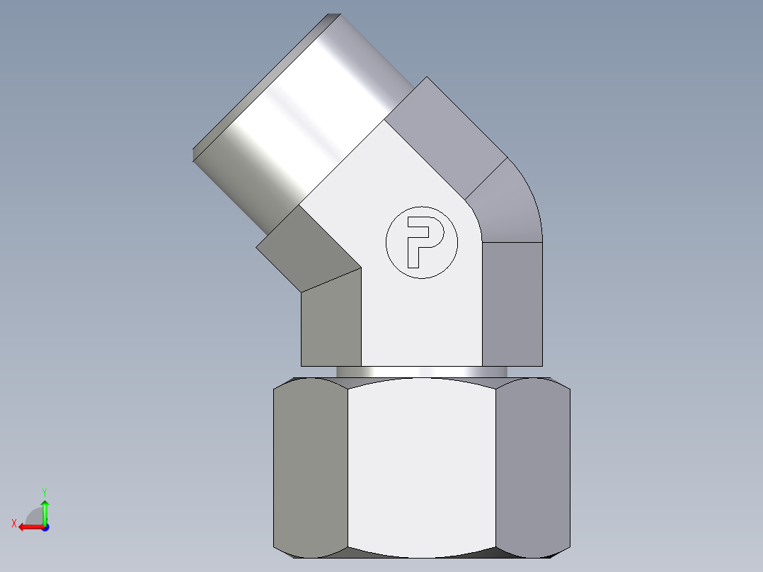 卡套式工业通用硬管接头EO_Swivel_nut_45_deg_elbow_EV15LOMD71后视图