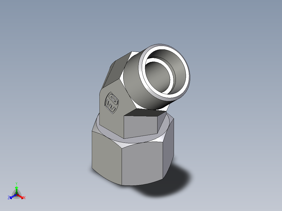 卡套式工业通用硬管接头EO_Swivel_nut_45_deg_elbow_EV15LOMD71正等轴测图