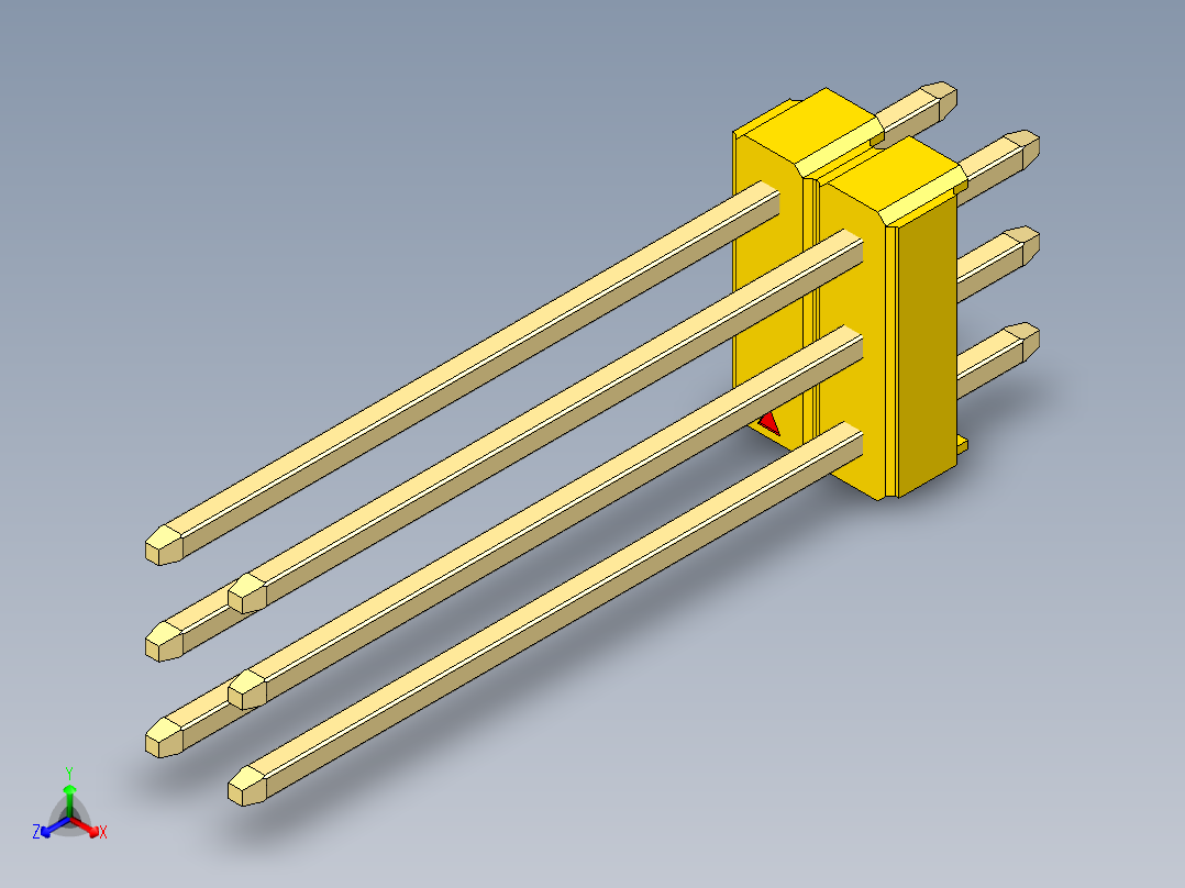 彩色公头100mil（2.54mm）系列-DS1021_yellow_3x02p_100mil_Type19_rev1.0正等轴测图