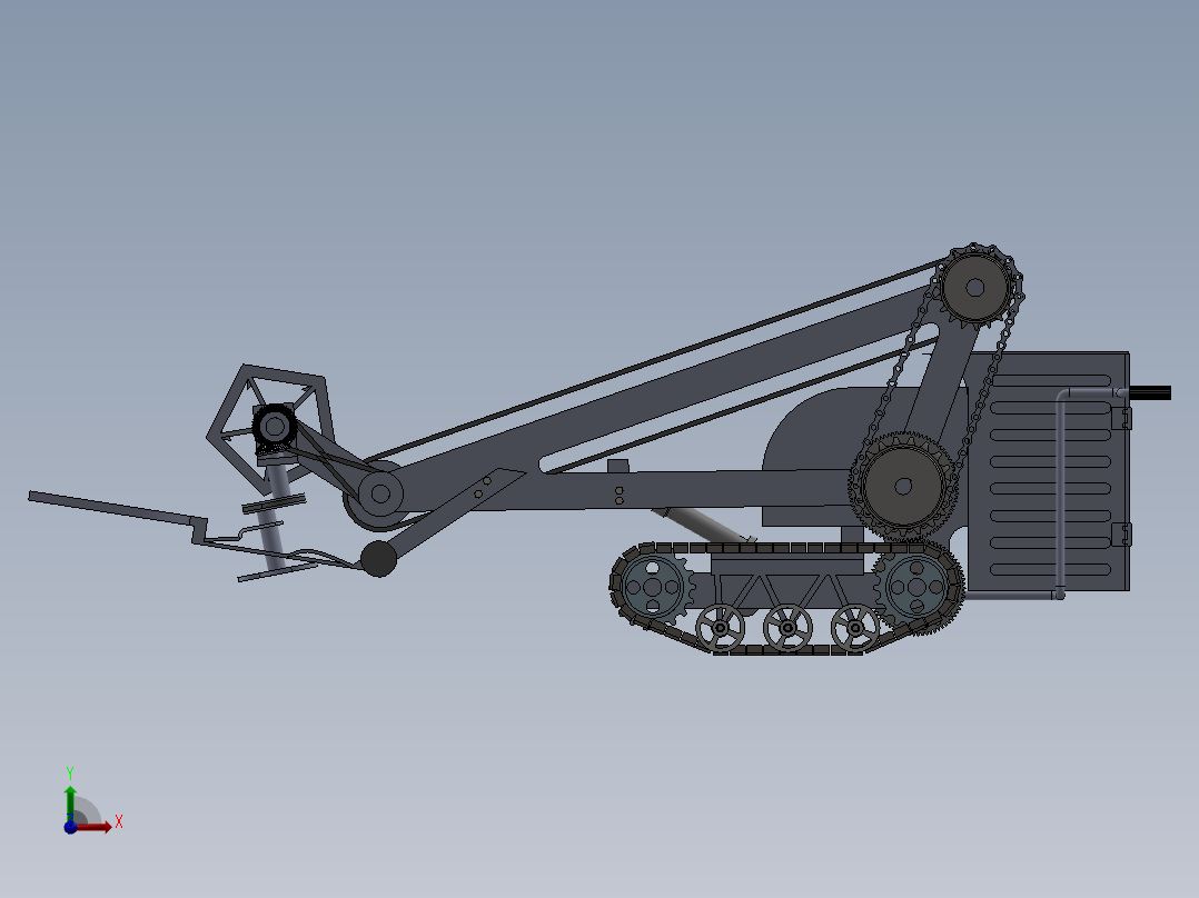 菠菜收割机三维SW模型3D图纸收获机设计solidworks建模 参考素材前视图