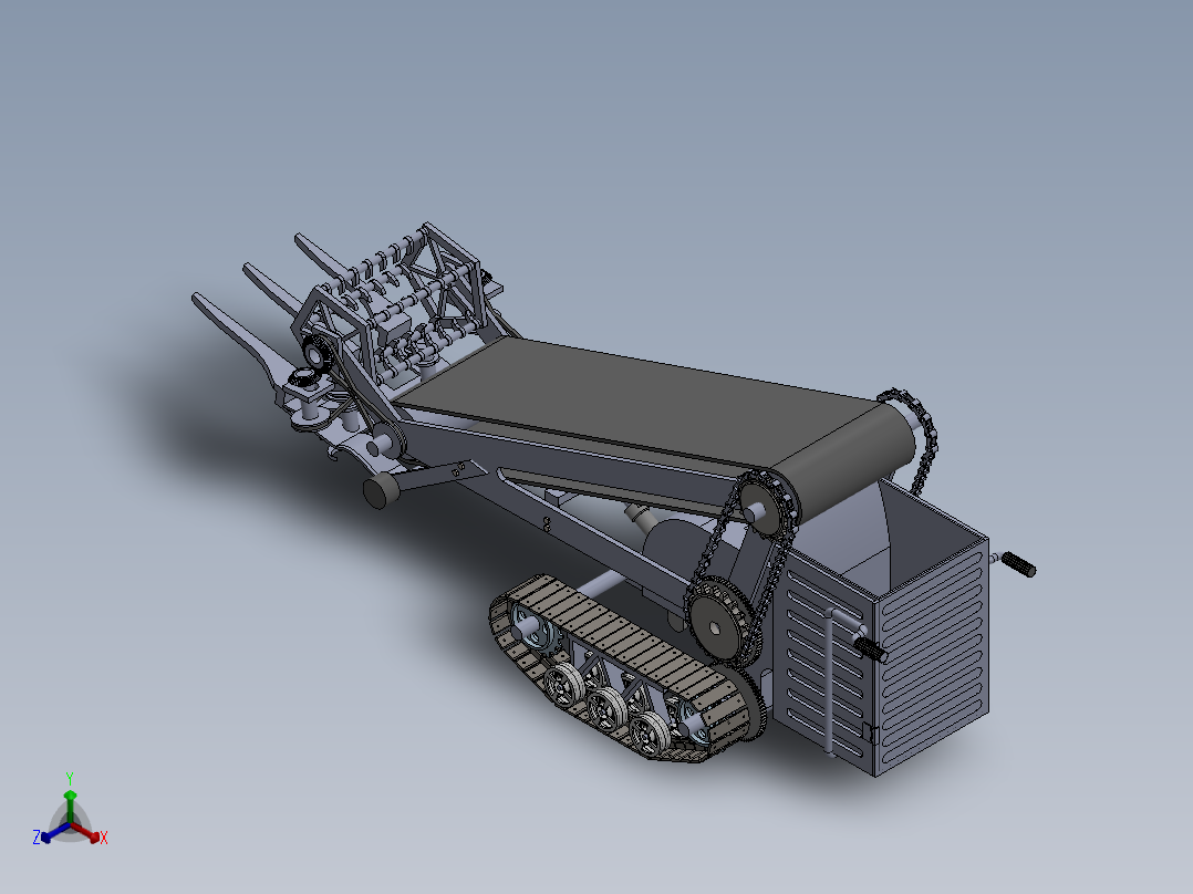 菠菜收割机三维SW模型3D图纸收获机设计solidworks建模 参考素材正等轴测图