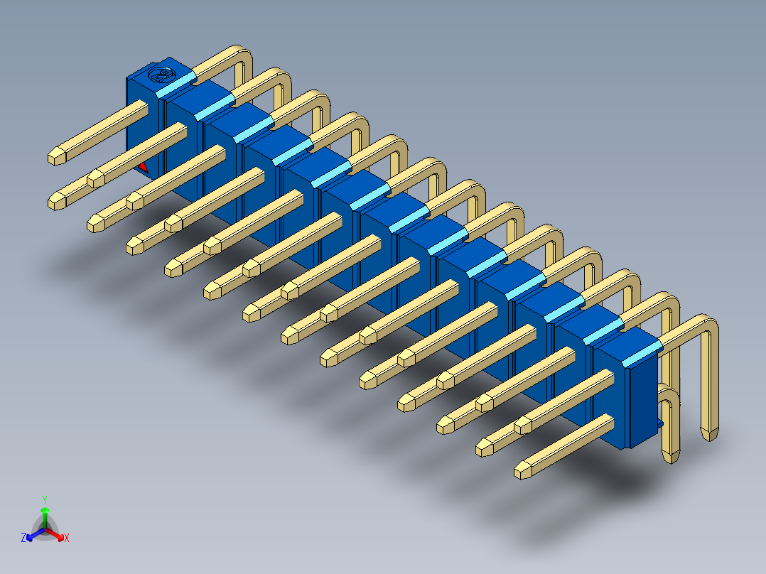 彩色公排针 100mil 2.54mm 系列-DS1022_blue_2x13p_100mil_TypeD_rev1.0正等轴测图