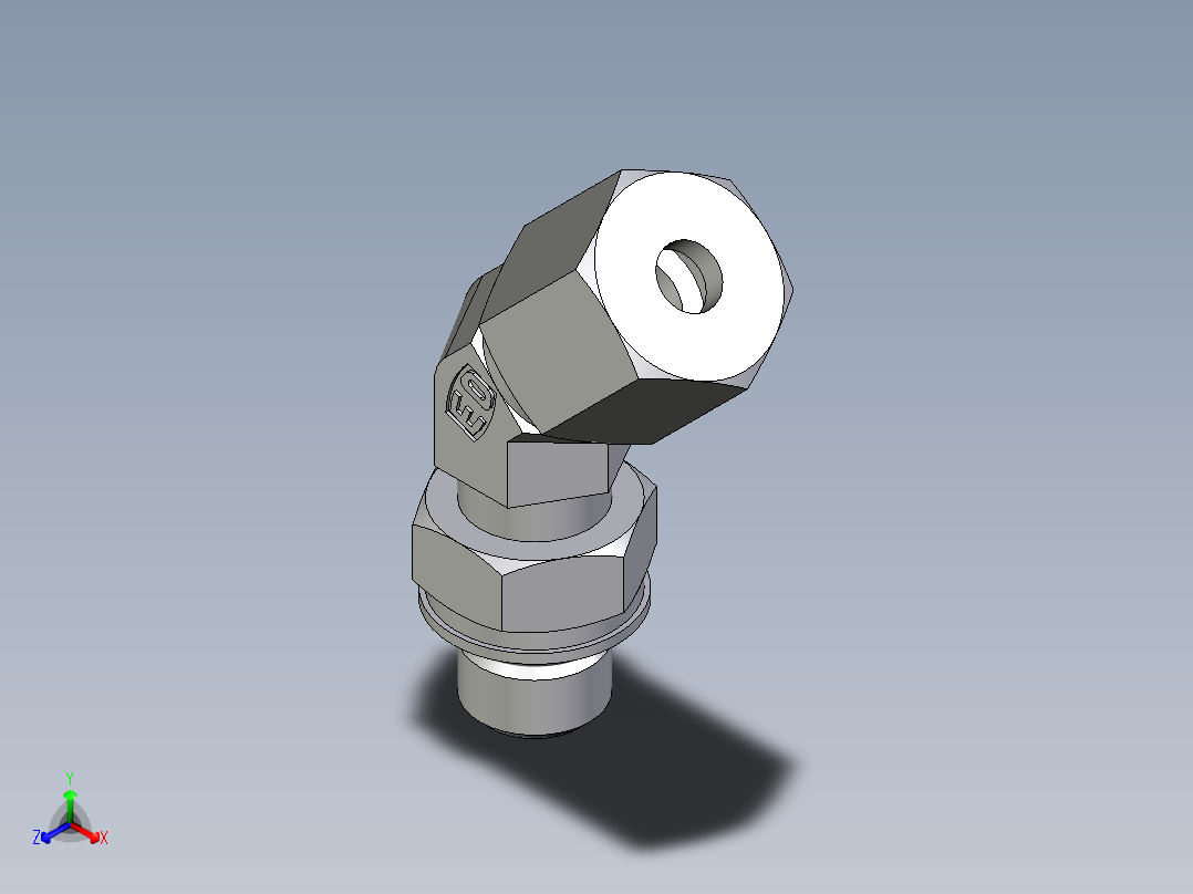 卡套式工业通用硬管接头EO_Adjustable_locknut_45_deg_elbow_VEE06ZSMORCF正等轴测图