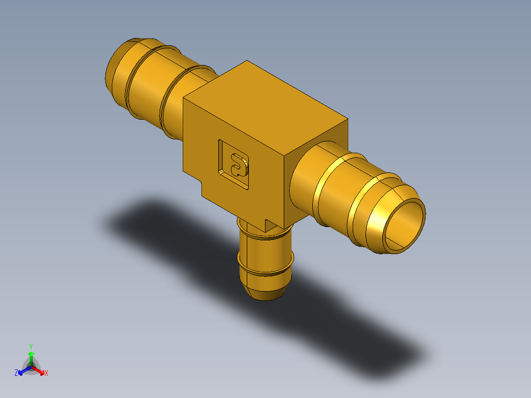 工业通用螺蚊管倒齿式工业硬管接头Union Tee Combination Sizes 224-6-6-4正等轴测图