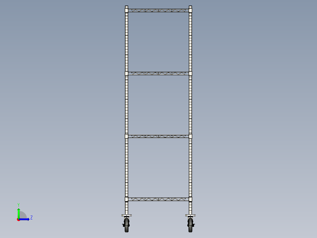 重型不锈钢钢丝架-移动式(带橡胶轮)左视图