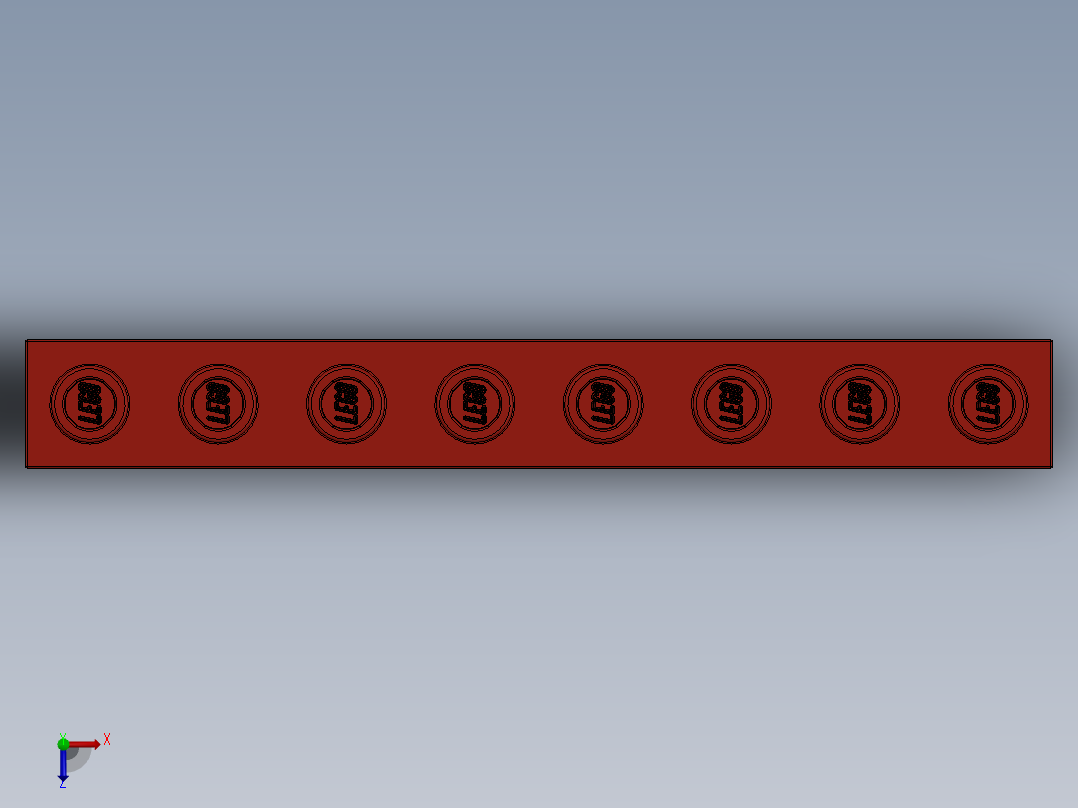 乐高机械组积木（横梁）-370221 Bright Red Technic Brick 1 x 8 with Holes俯视图