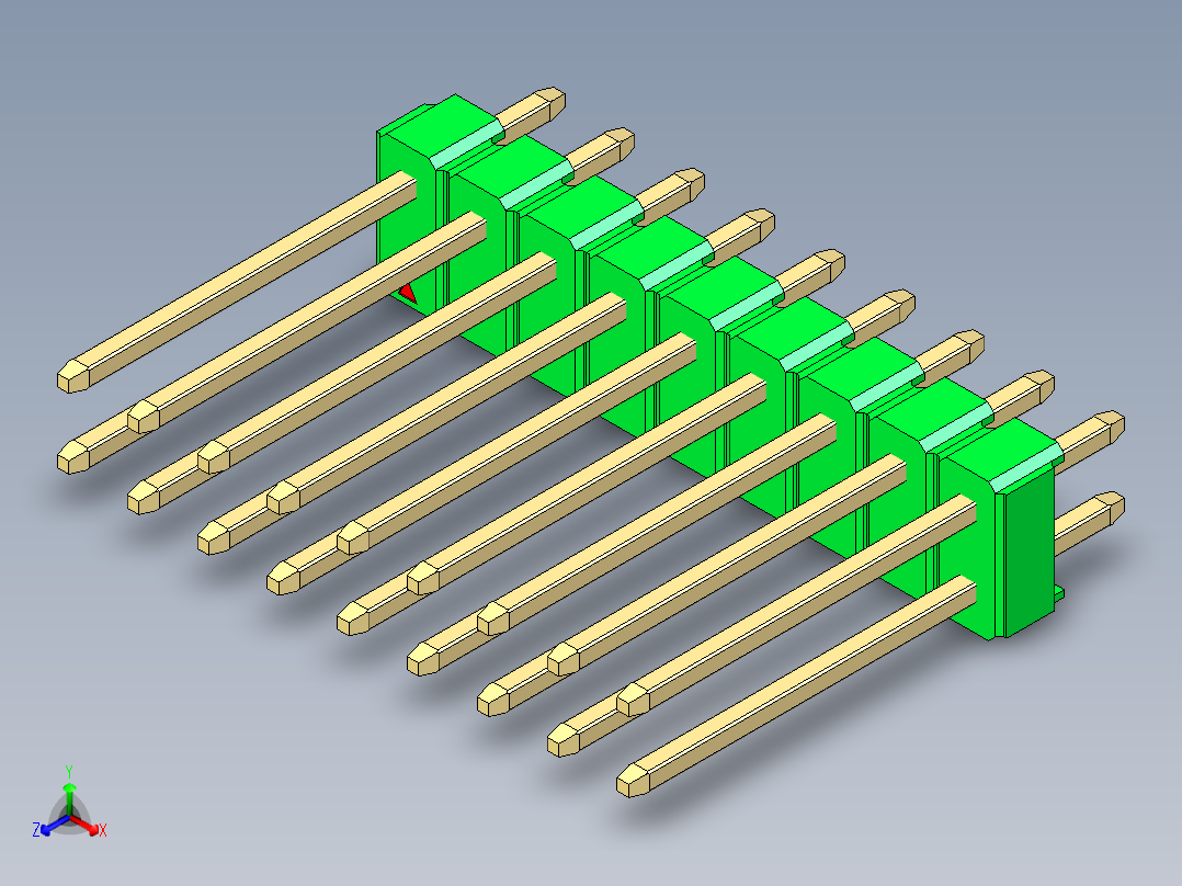 彩色公头100mil（2.54mm）系列-DS1021_green_2x09p_100mil_Type5_rev1.0正等轴测图