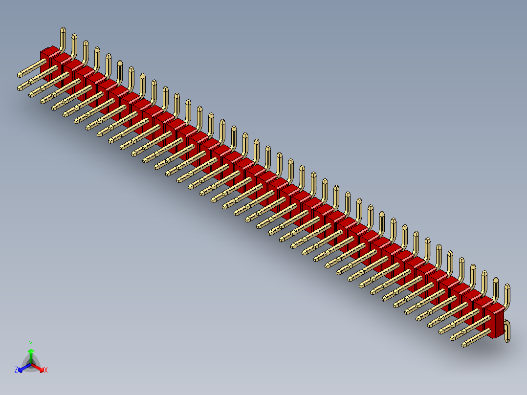 彩色公排针 100mil 2.54mm 系列-DS1022_red_80p_100mil_TypeSMT_rev1.0正等轴测图