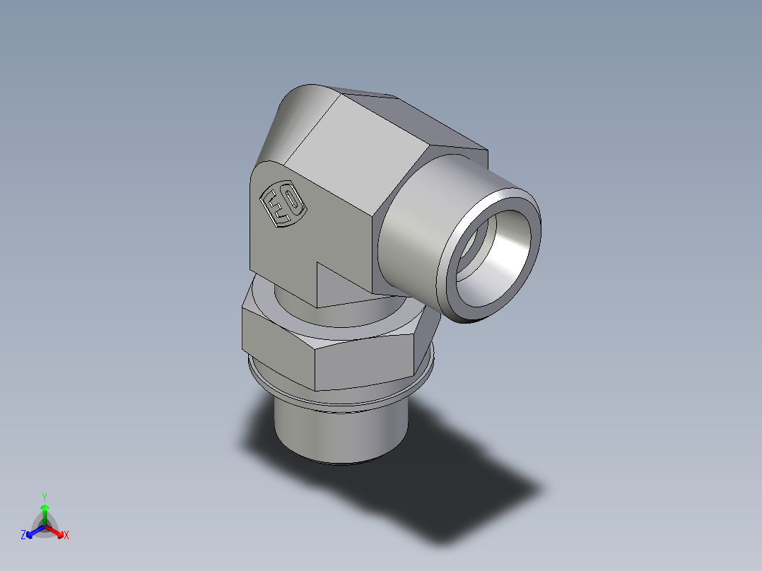 卡套式工业通用硬管接头EO_Adjustable_Locknut_elbow_WEE12SMOROMDCF正等轴测图
