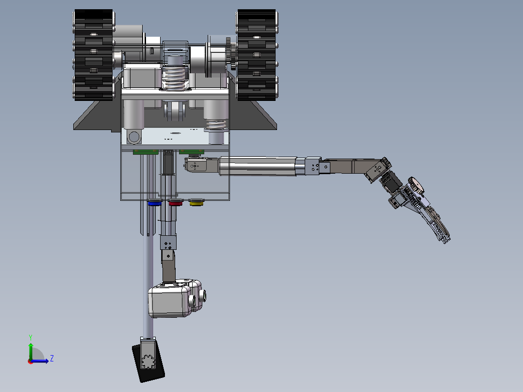 水果采摘机器人3d图纸cad多轴机械臂采摘机3d模型 履带式机器人3D左视图