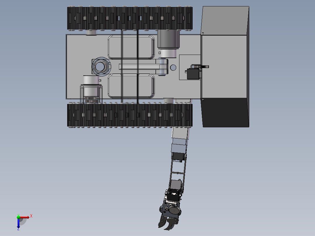 水果采摘机器人3d图纸cad多轴机械臂采摘机3d模型 履带式机器人3D俯视图