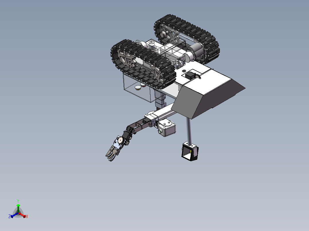 水果采摘机器人3d图纸cad多轴机械臂采摘机3d模型 履带式机器人3D正等轴测图