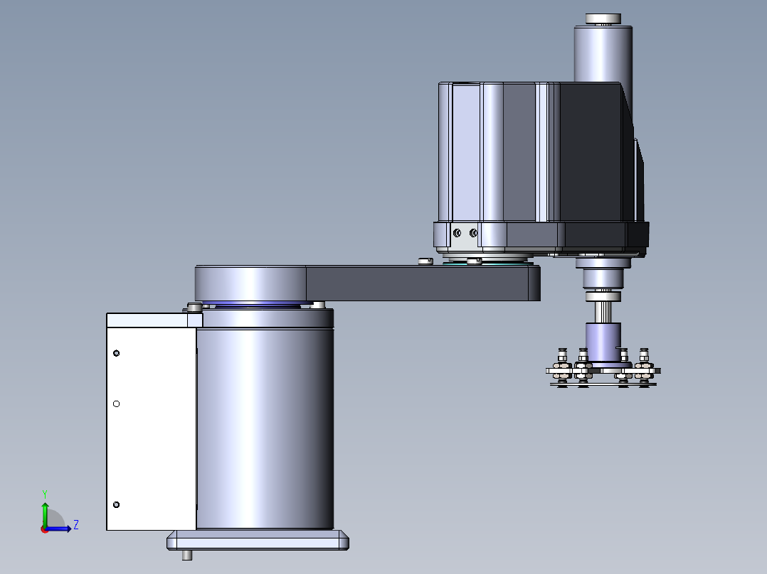 四轴桌面SCARA机器人SW图纸+2dCAD+说明 平面四轴机器人 三维模型左视图